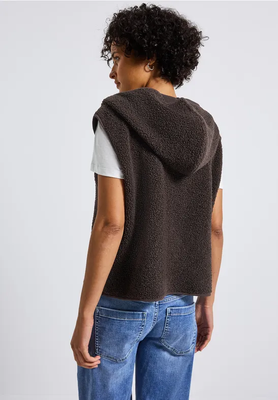 Teddy Weste mit Kapuze deep roast brown