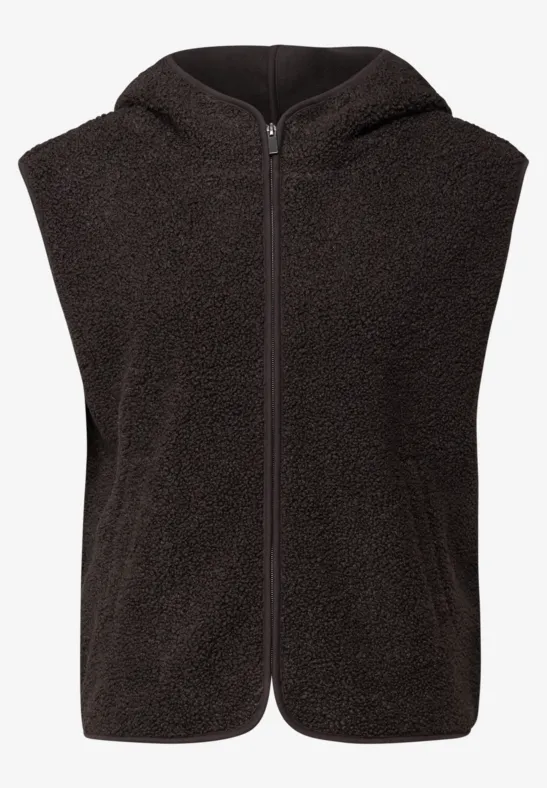 Teddy Weste mit Kapuze deep roast brown
