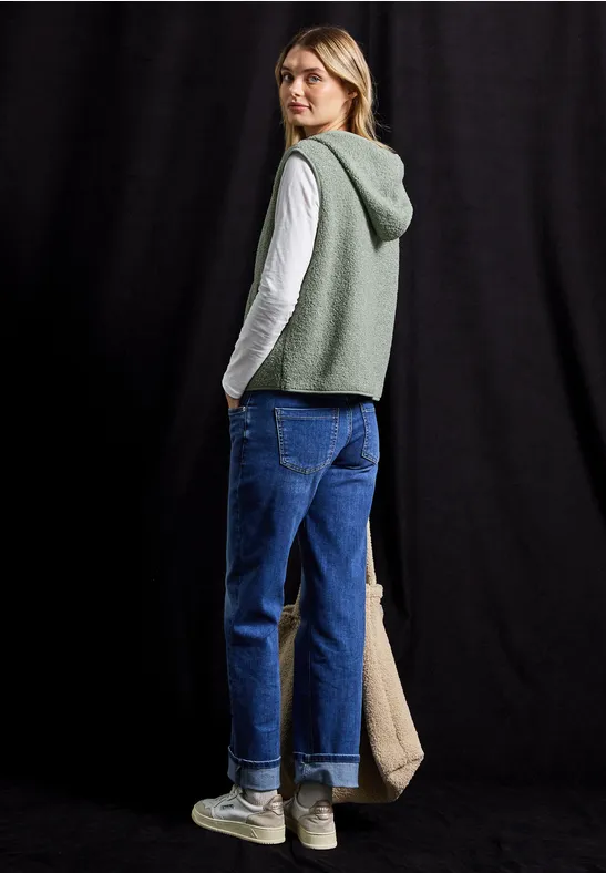 Teddy Weste mit Kapuze dark serene green