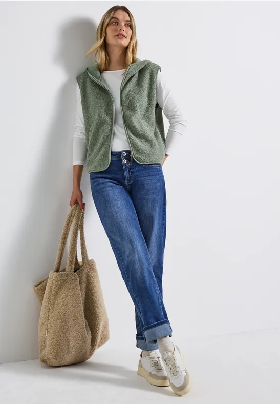 Teddy Weste mit Kapuze dark serene green