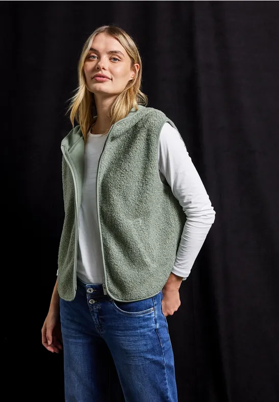 Teddy Weste mit Kapuze dark serene green