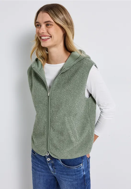 Teddy Weste mit Kapuze dark serene green
