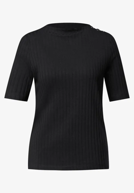 Turtleneck Shirt mit Knöpfen Black