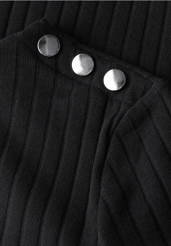 Turtleneck Shirt mit Knöpfen Black
