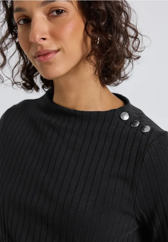 Turtleneck Shirt mit Knöpfen Black