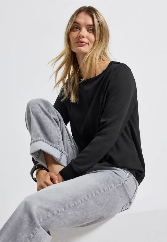 Materialmix Chiffon Shirt Black