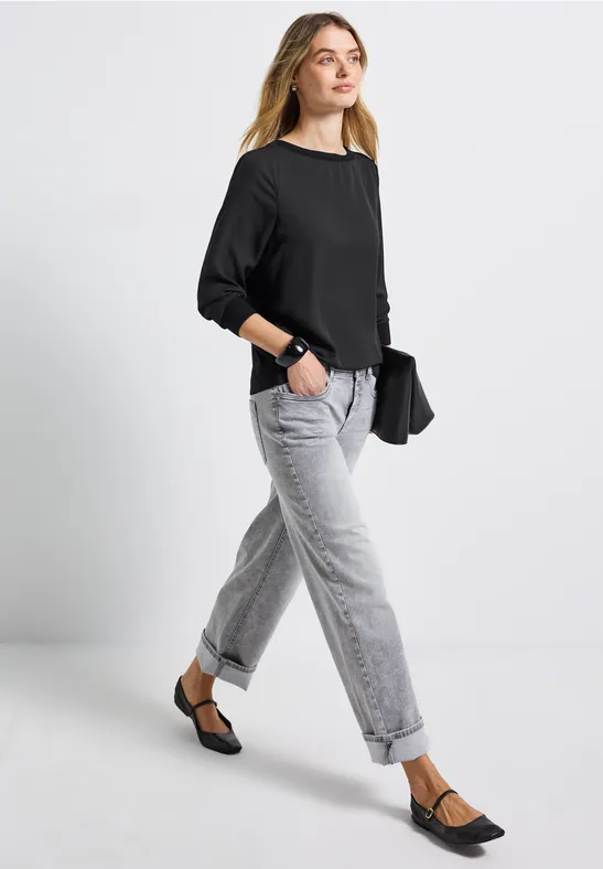 Materialmix Chiffon Shirt Black