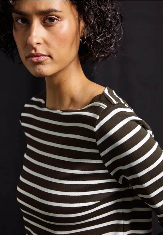Gestreiftes Basic Shirt deep roast brown