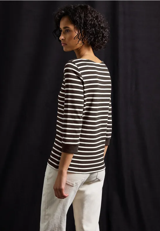 Gestreiftes Basic Shirt deep roast brown
