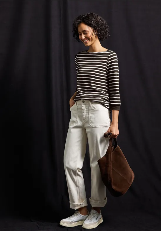 Gestreiftes Basic Shirt deep roast brown
