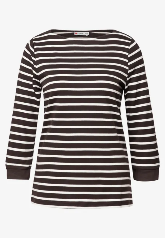 Gestreiftes Basic Shirt deep roast brown