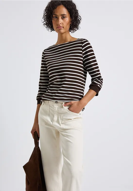 Gestreiftes Basic Shirt deep roast brown