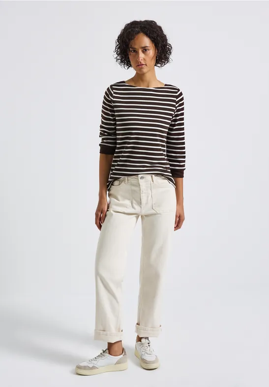 Gestreiftes Basic Shirt deep roast brown