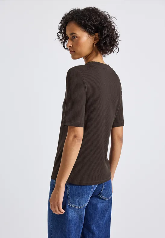 T-Shirt mit Rippstruktur deep roast brown