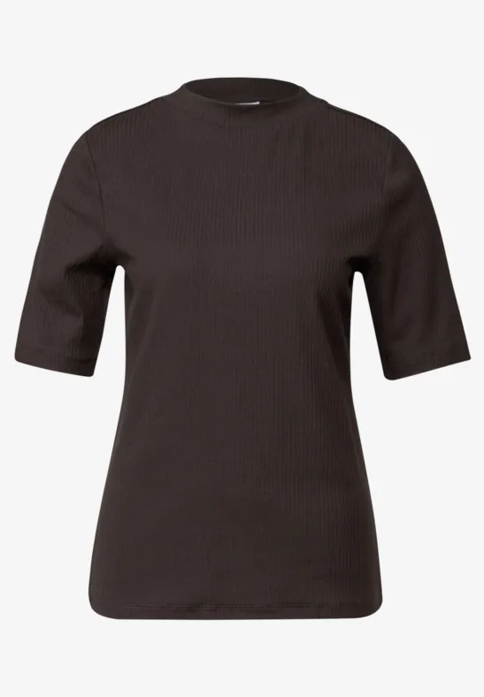 T-Shirt mit Rippstruktur deep roast brown