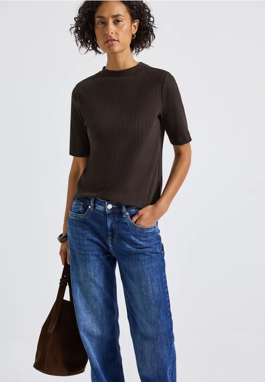 T-Shirt mit Rippstruktur deep roast brown