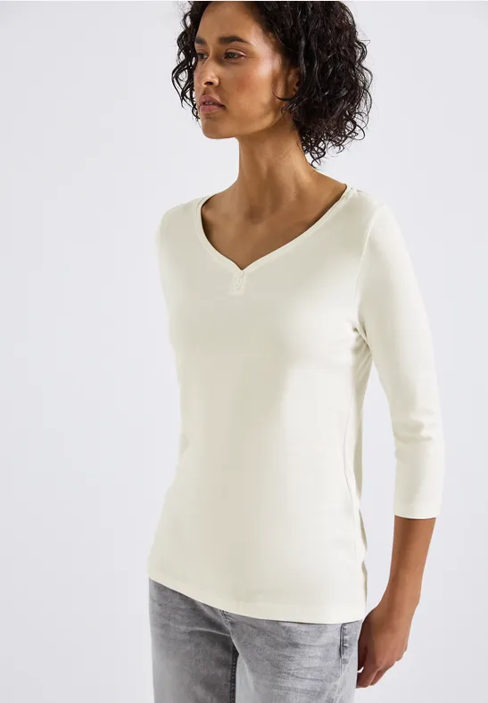 T-shirt basique avec détail de boutons off white