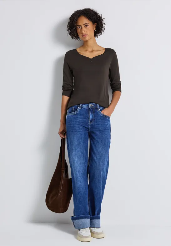 Basic Shirt mit Knopfdetail deep roast brown