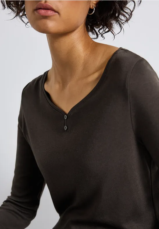 Basic Shirt mit Knopfdetail deep roast brown