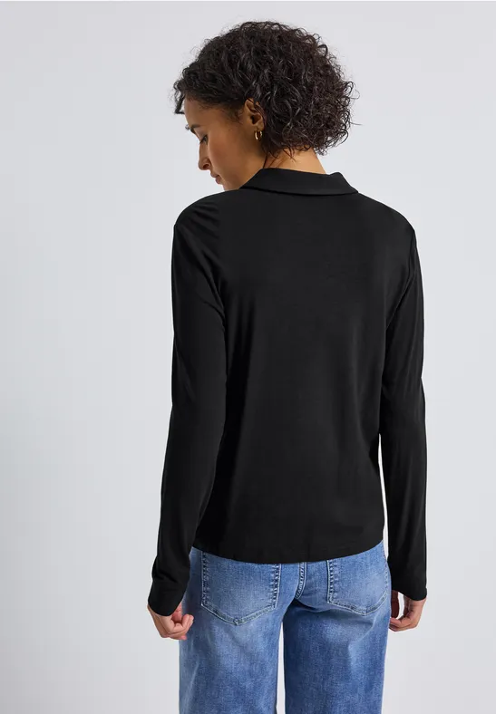 Jersey-Shirt im Blusen-Look Black