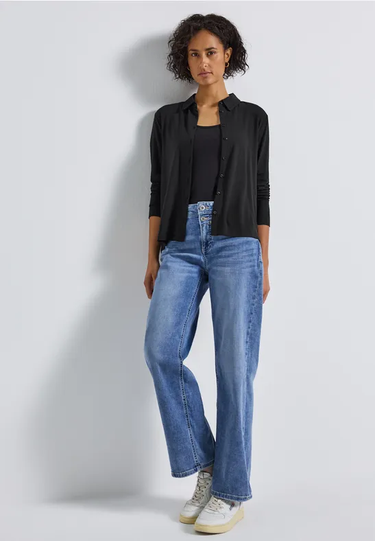 Jersey-Shirt im Blusen-Look Black