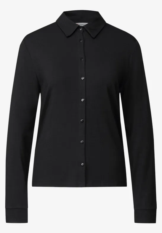 Jersey-Shirt im Blusen-Look Black