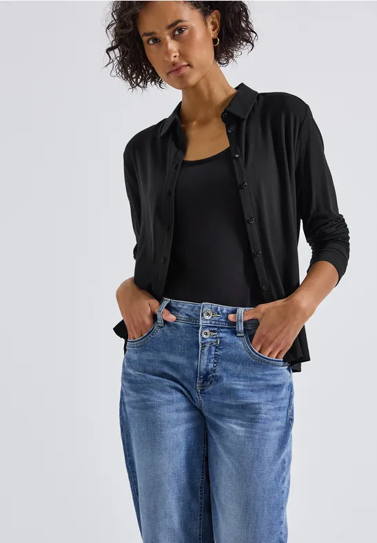 Jersey-Shirt im Blusen-Look Black