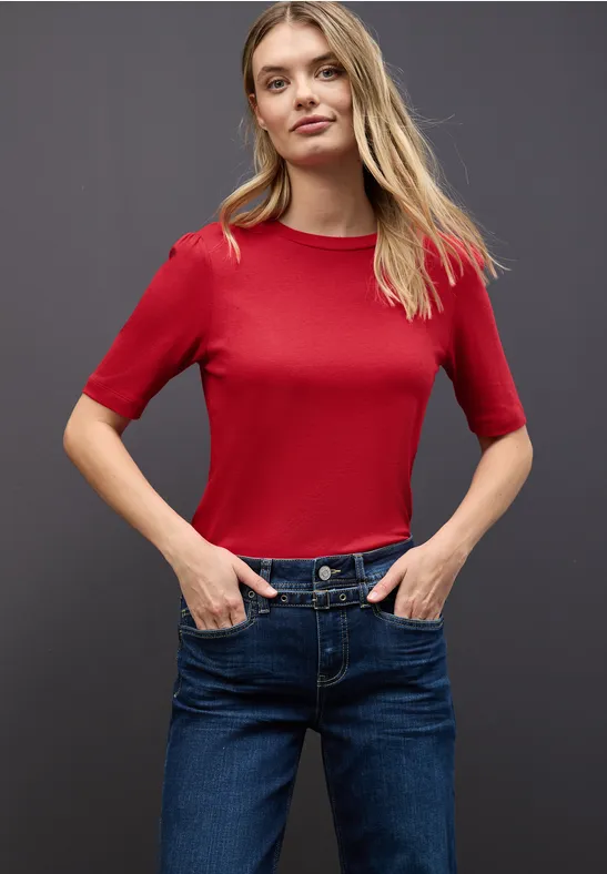 Basic T-Shirt mit Raffung racing red