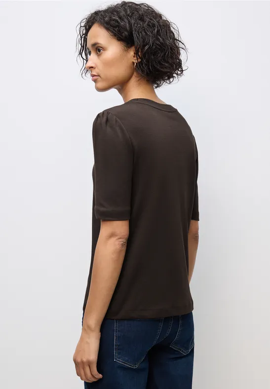 Basic T-Shirt mit Raffung deep roast brown