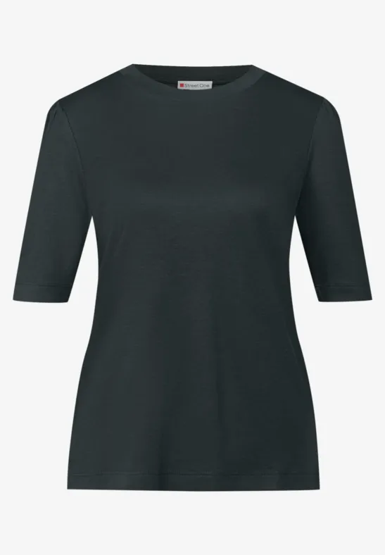 Basic T-Shirt mit Raffung evernight green