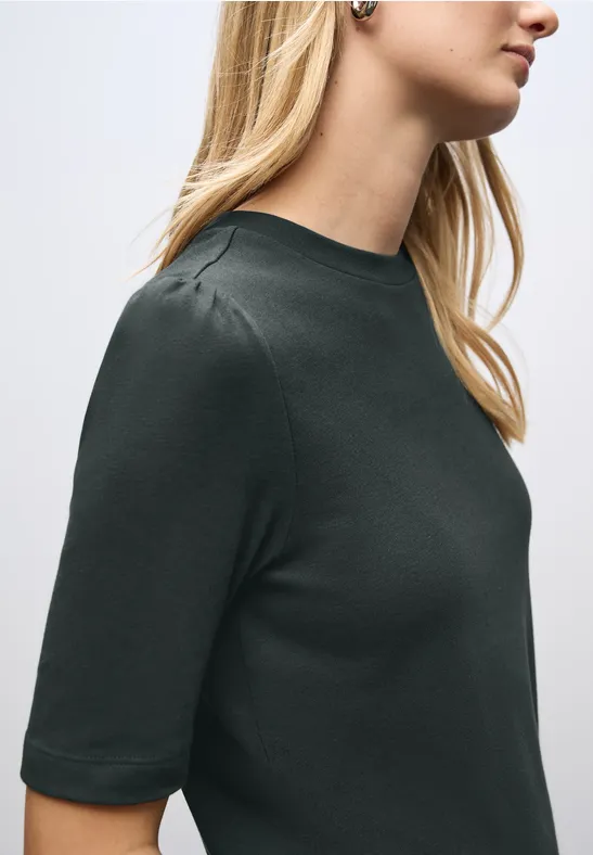 Basic T-Shirt mit Raffung evernight green