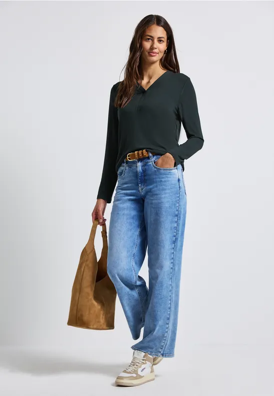 V-Neck Jersey-Shirt evernight green