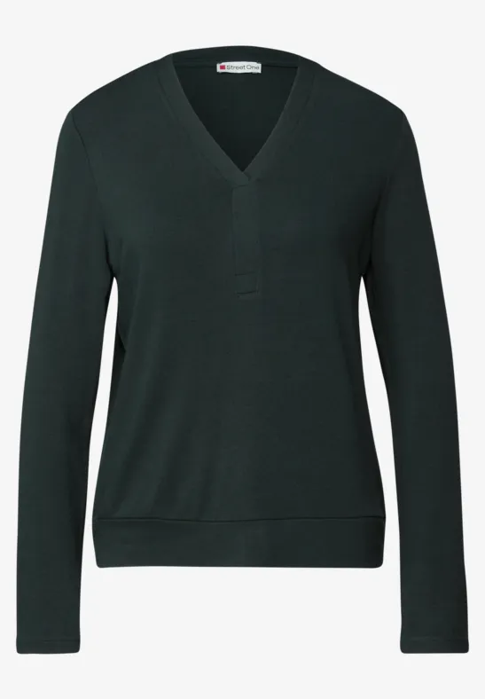 V-Neck Jersey-Shirt evernight green
