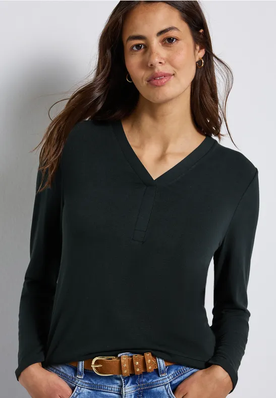 V-Neck Jersey-Shirt evernight green