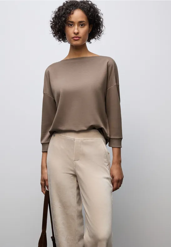 Shirt mit U-Boot-Ausschnitt silk brown