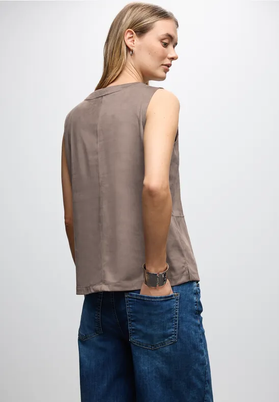 Velours-Top mit Ziernähten silk brown