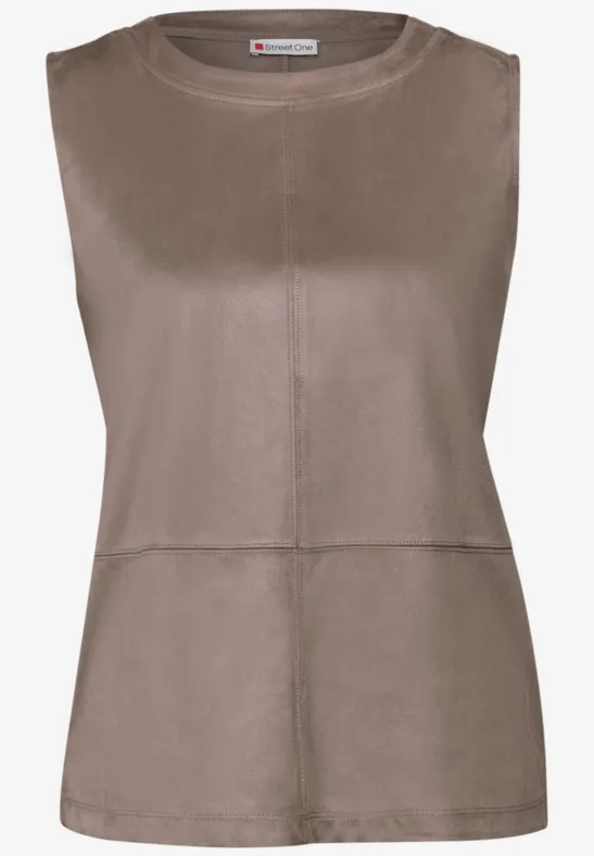 Velours-Top mit Ziernähten silk brown