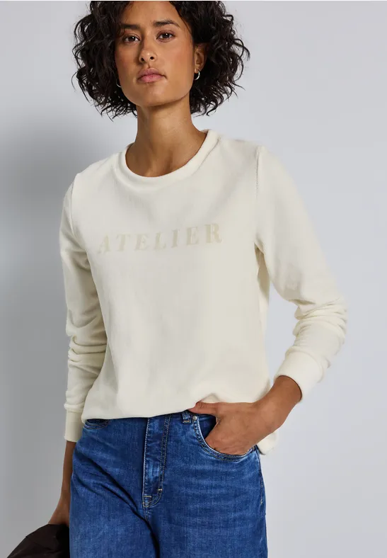 Feincord-Shirt mit Wording soft beige