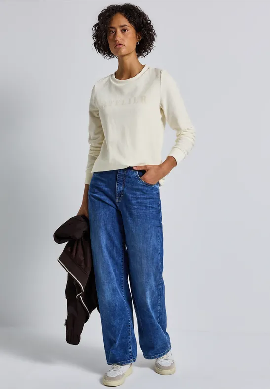 Feincord-Shirt mit Wording soft beige