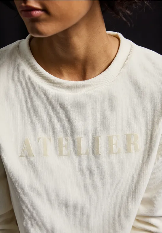 Feincord-Shirt mit Wording soft beige