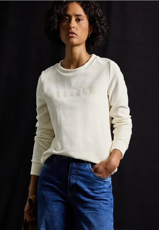 Feincord-Shirt mit Wording soft beige