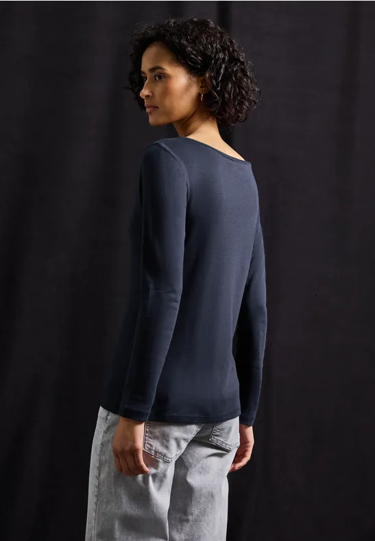 Basic Langarmshirt deep blue