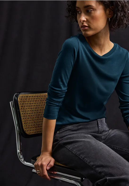 Basic Langarmshirt tide blue