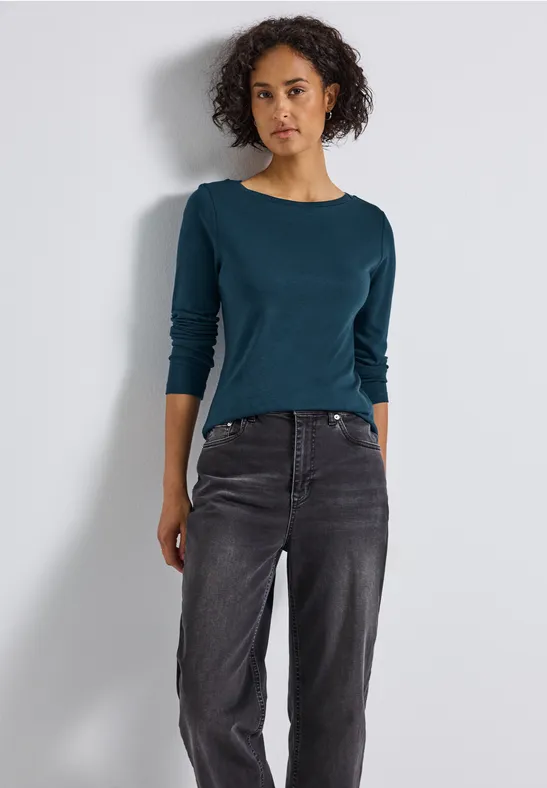 Basic Langarmshirt tide blue