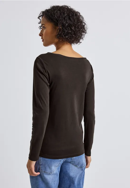 Basic Langarmshirt deep roast brown