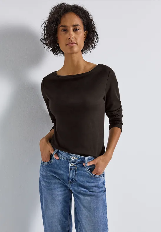 Basic Langarmshirt deep roast brown