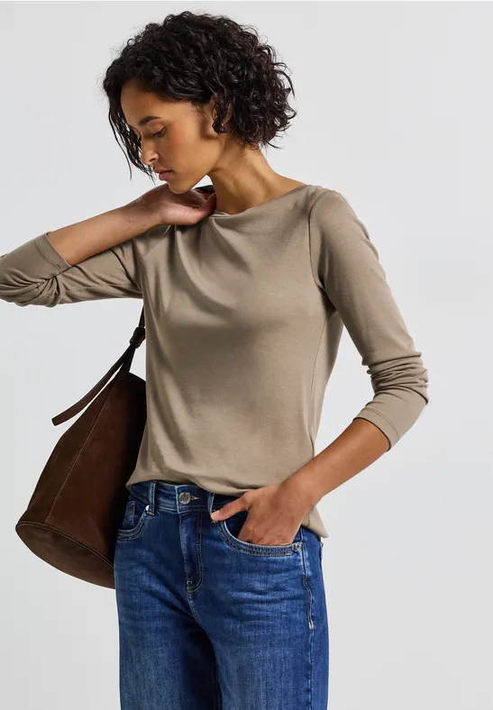 Basic Langarmshirt bark brown