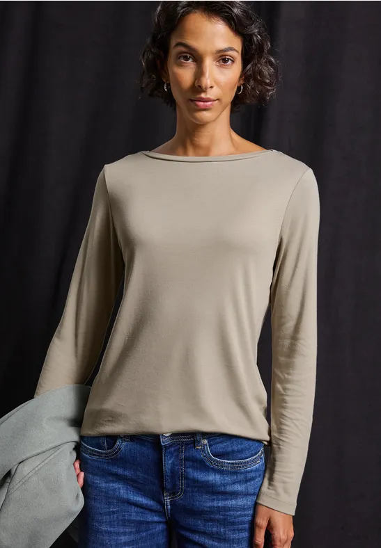 Basic Langarmshirt morning beige