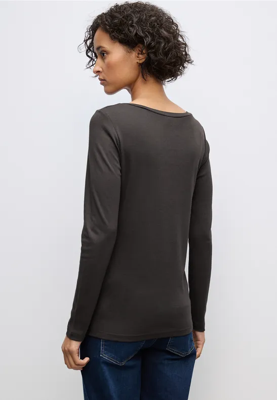 Basic Langarmshirt darkest brown