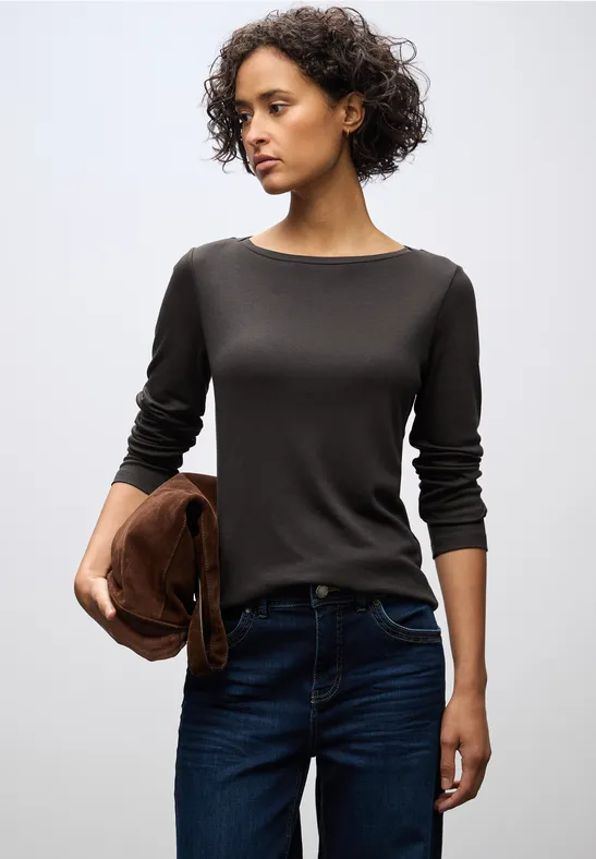 Basic Langarmshirt darkest brown